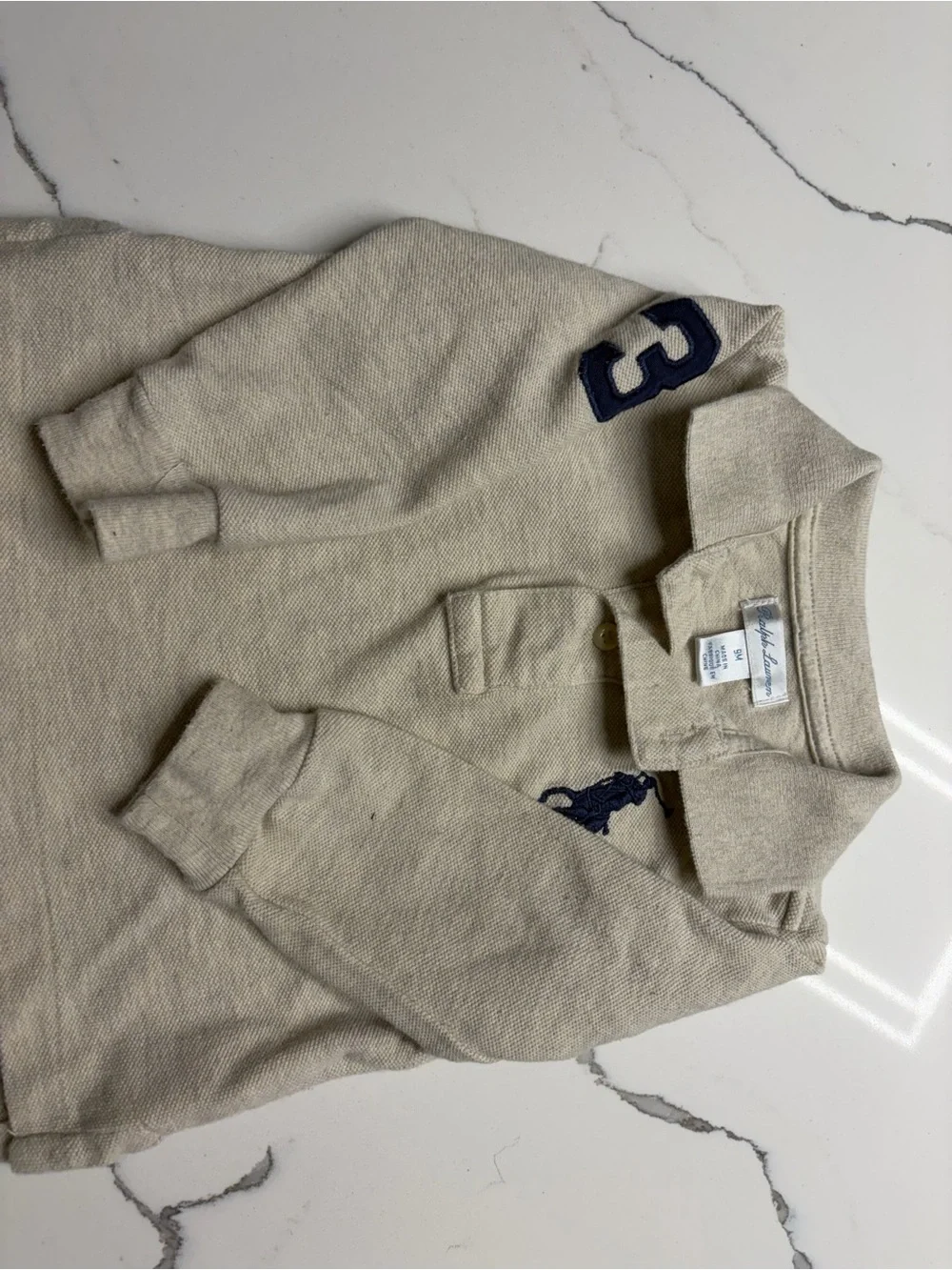 Ralph Lauren Beige Polo with Navy Pony Embroidery
